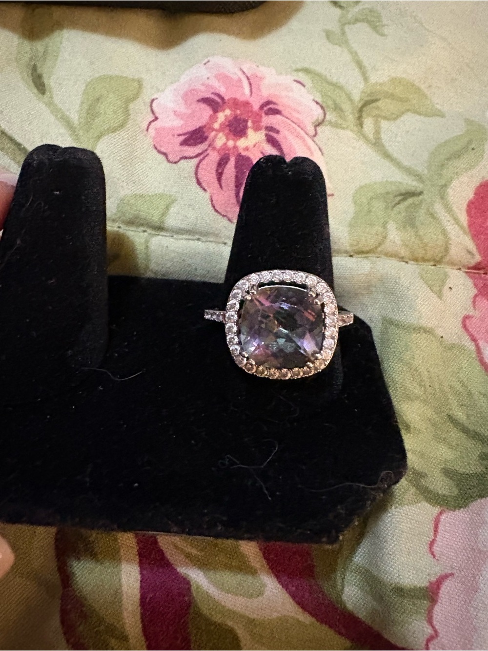 Silver Mystique Halo Ring with Purple-Gray Cushion Stone